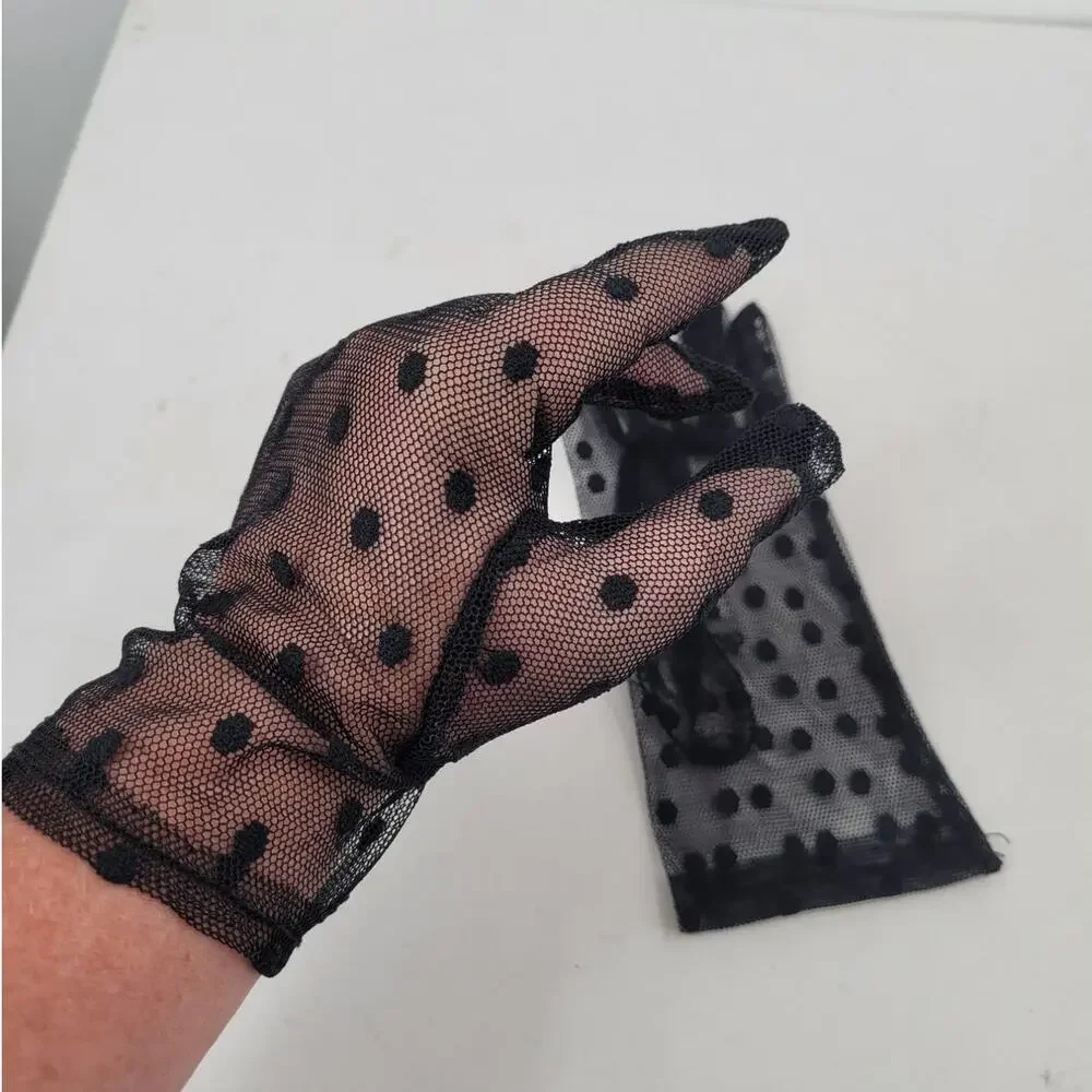 Vintage 80s Madonna Glam Polka Dot Lace Mesh Sheer Costume Gloves